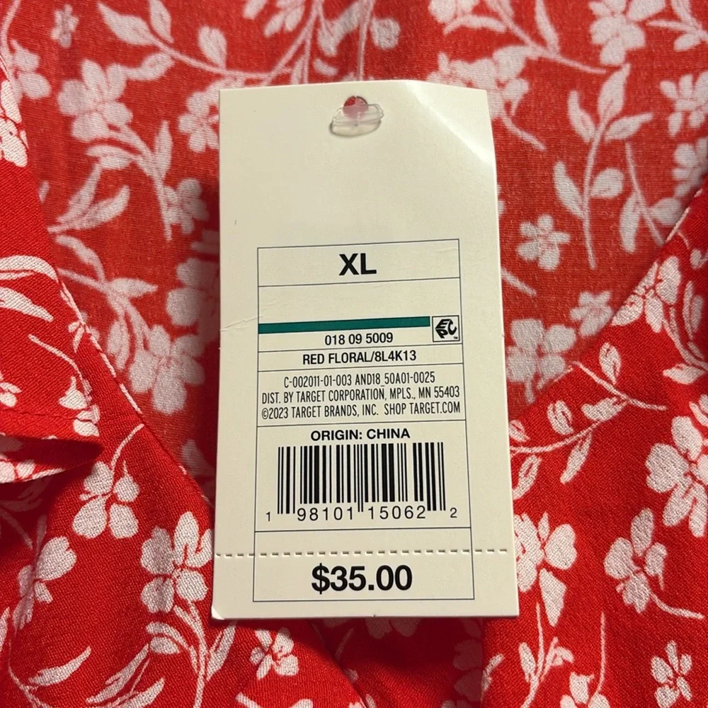 NWT Target A New Day Red Floral Ruffle Maxi Dress with Flutter Sleeves XL - Picture 3 of 8